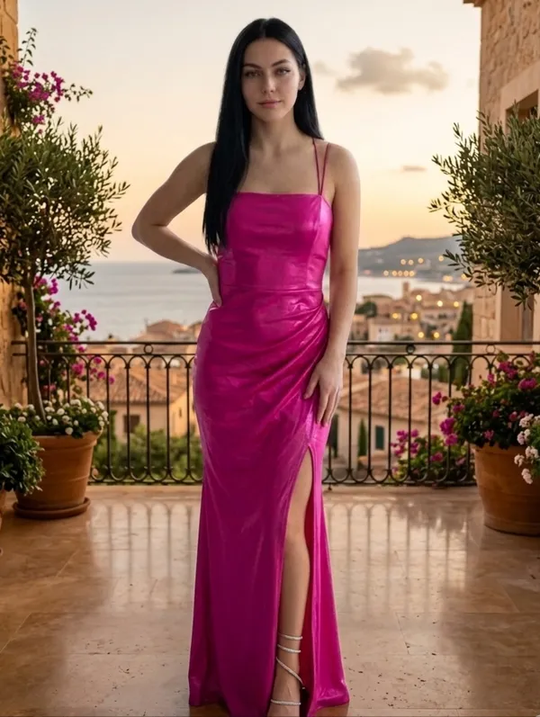 Emerald Sundae Hot Pink Satin Open Back Maxi Dress Sz Medium! - Image 4