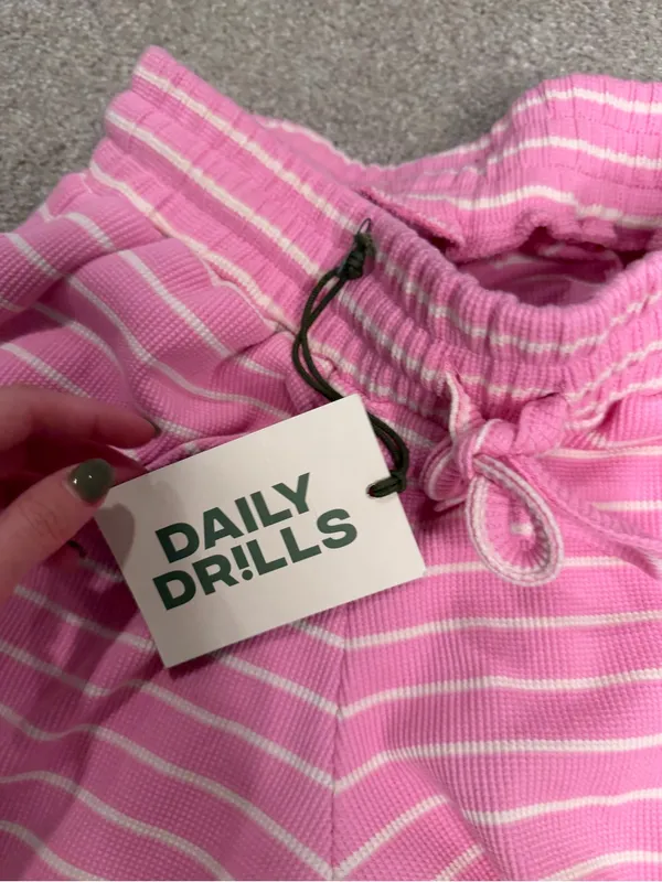 Daily Drills Thermal Resort Pants Taffy Cream Pink Striped Wide Leg S/M NEW - Image 2