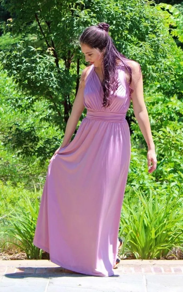 Long Sleeveless Flowy Bridesmaid Cocktail Evening Purple Size M - Image 2