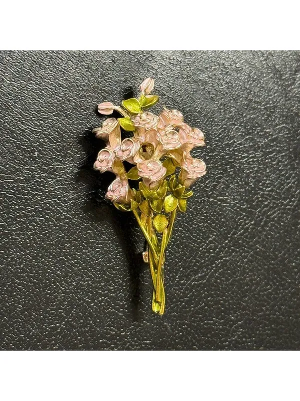 Floral Rose Bouquet Brooch Pink and Green New - Image 3