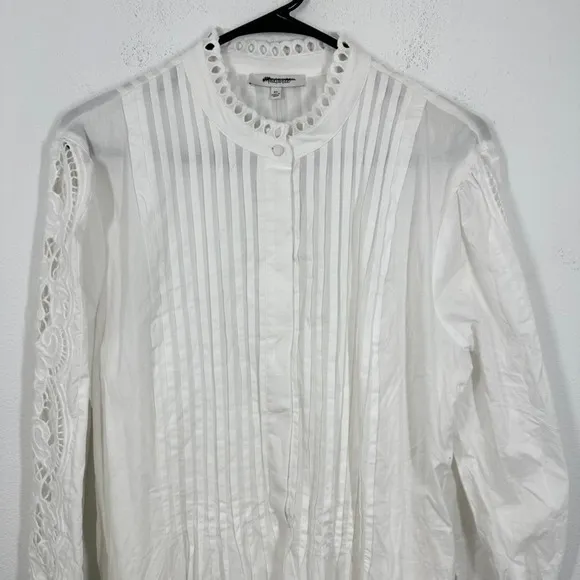 Madewell White Lace‎ Crochet Tuxedo Pleat Tunic Dress XL Cottagecore Cute NWT - Image 5