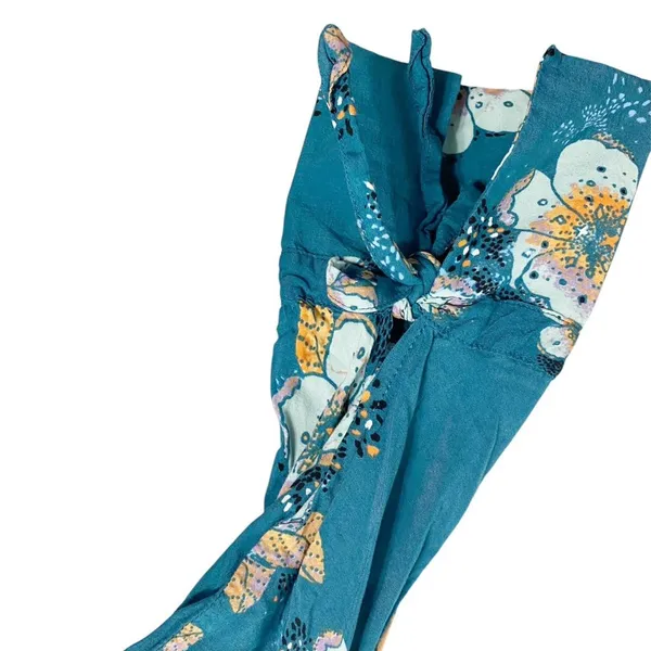Free People Tuscan Dream Floral Tunic Dress V neck Blouse Teal Long Sleeve Femme - Image 10