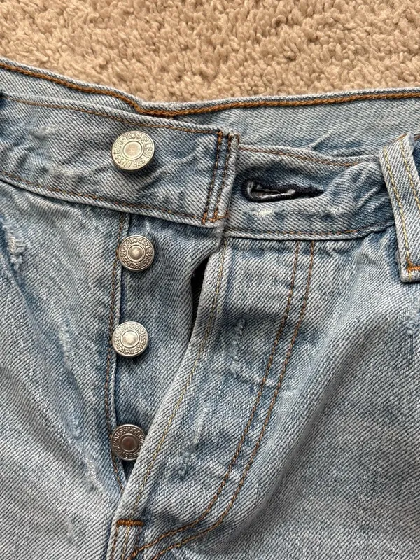 Levi's 501 Light Blue Distressed Denim Cutoff Shorts - Image 4