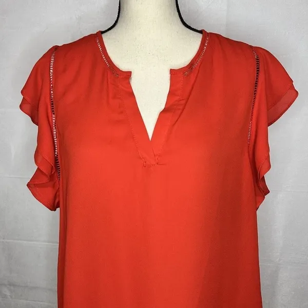 Zac & Rachel Womens Sleeveless Red Blouse V-Neck Flutter Sleeve Size L - Image 2