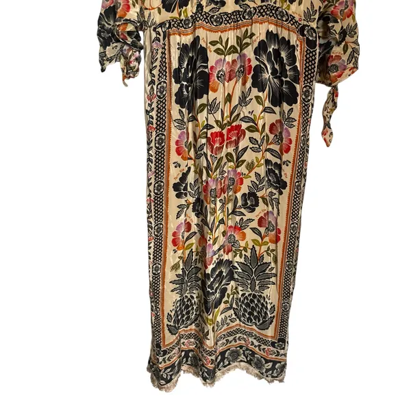 Farm Rio Romantic Garden Tie Sleeve Floral Print Fringed Mock Neck Maxi Dress M - Image 6