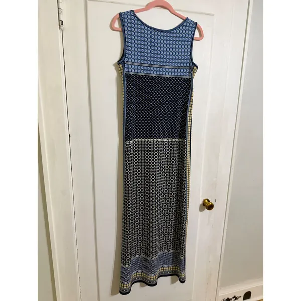 Max Studio Blue Geometric Tile Print Sleeveless Maxi Dress Medium 8901W61 - Image 2