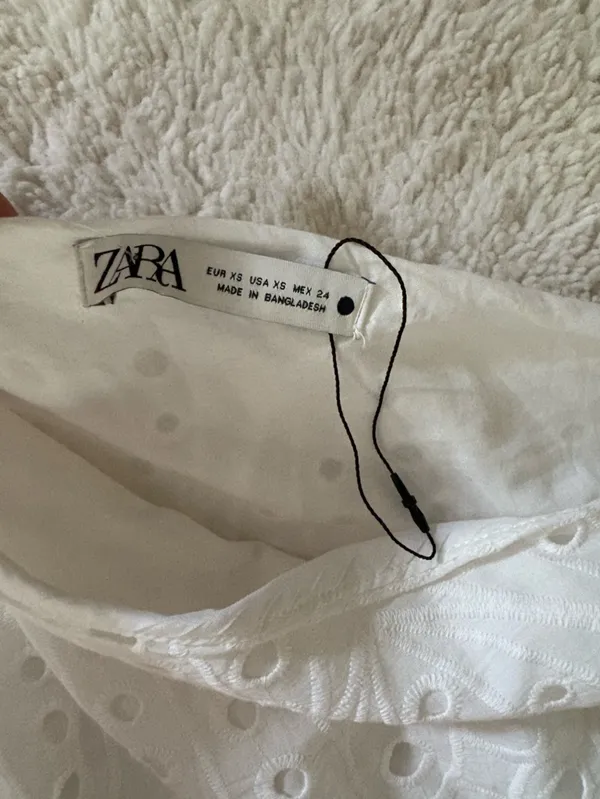 Zara White One Shoulder Eyelet Midi Dress Size XS 100% Cotton Coastal Beach - Image 6