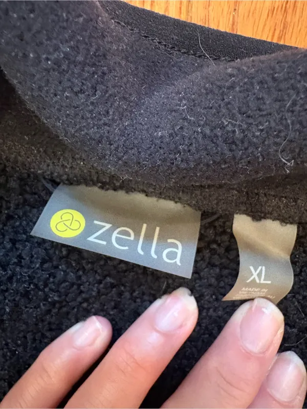 Zella Layer Up Faux Shearling Lined Fleece Jacket Black Snap Front XL Athleisure - Image 3