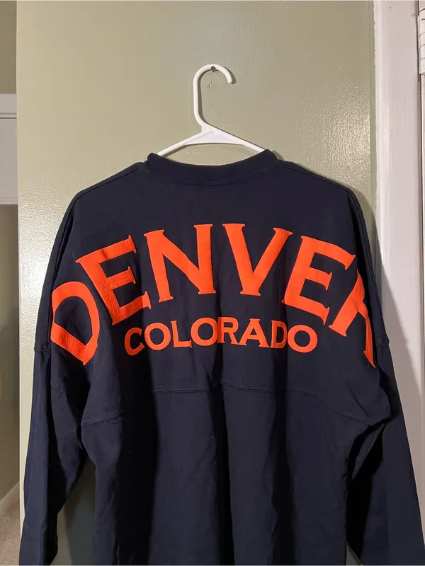 Spirit Jersey Unisex Size Medium Long Sleeve T-Shirt Navy Blue Orange Denver CO - Image 7
