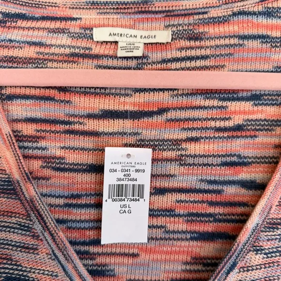 American Eagle‎ Cropped Cardigan Women L Pink Blue Space Dye V-Neck NEW - Image 5