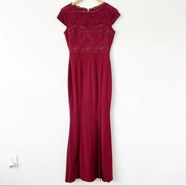 REPHYLLIS Maroon Retro Floral Lace Vintage Wedding Maxi Formal Long Dress - Image 3