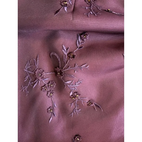 Vintage Rose Taft 100% Silk Beaded Embroidered Mermaid Gown Dress Plum Purple 16 - Image 4