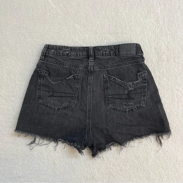 American Eagle Outfitters Black Ripped Jean Shorts Hi-Rise Size 00 Distressed - Image 2