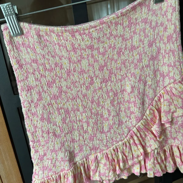 Zara smocked floral mini skirt ruffle ruched wrap high rise stretchy - Image 5
