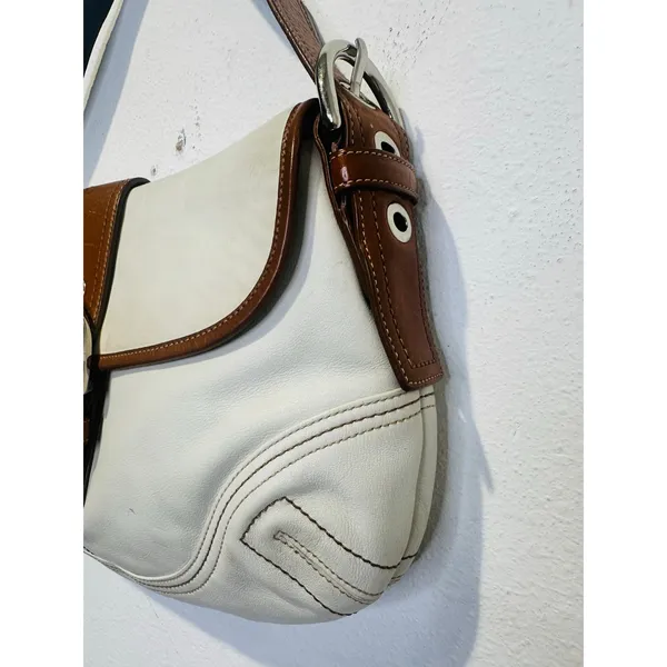 COACH White Brown Saddle SoHo Leather Hobo Leather Handbag F10192 - Image 6