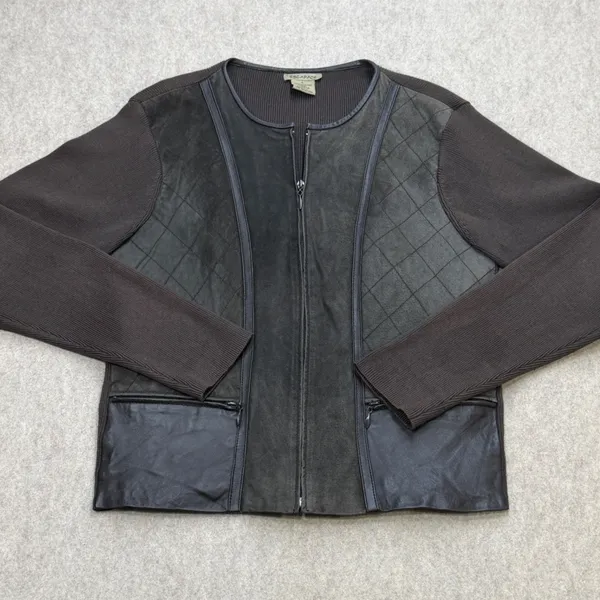 Vtg 90s Mixed Media Jacket Womens L Brown Suede Leather Escapade Boho City Girl - Image 8