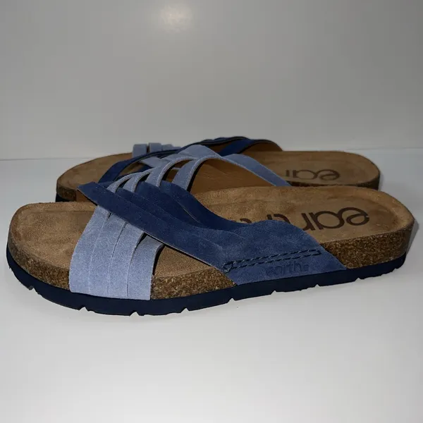 Earth Atlas Slide Sandals Women's 7.5M Blue Leather Comfort Footbed Arch Support - Image 7
