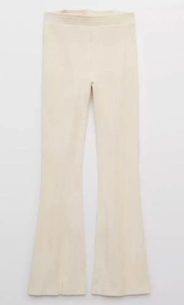 Aerie White Ribbed Flare Pants - Image 3