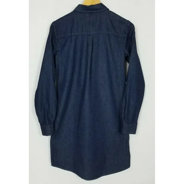 Ann Taylor LOFT Women's ‎ Small Dark Blue Denim Long Roll Tab Sleeve Dress Tunic - Image 3