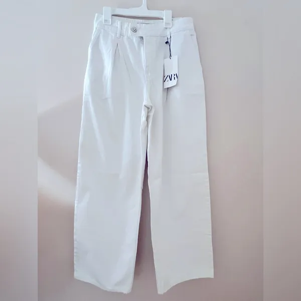 NWT Zara Tailored Wide Leg Jeans High Rise Denim Relax Pleated, size 36/USA 4 - Image 2
