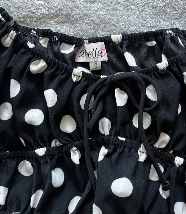 2Bella Polka Dot Blouse with Puff Sleeves Black - Image 2