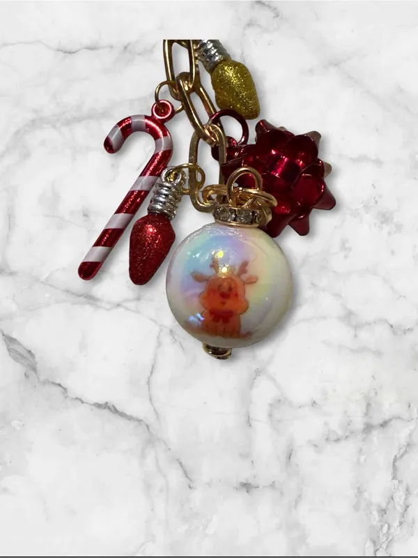 Gold Holiday Charm Keychain with Red Accents - Image 2