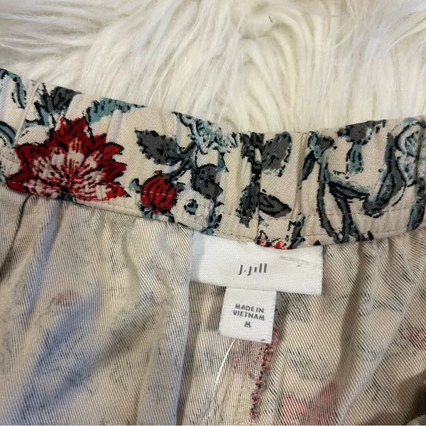 J. Jill Womens Floral Print Rayon Drawstring‎ Shorts Cream Red Teal Size M - Image 4