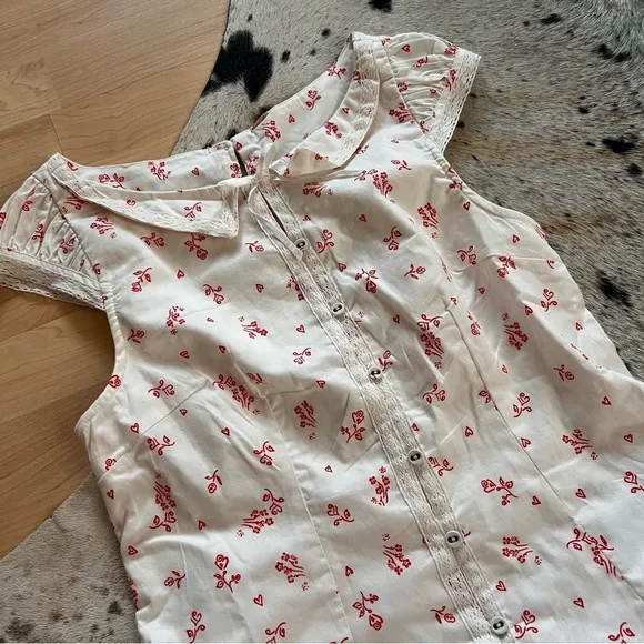 FREE PEOPLE NWOT‎ White Beasley Mini Dress Floral Heart Print Size Small - Image 4
