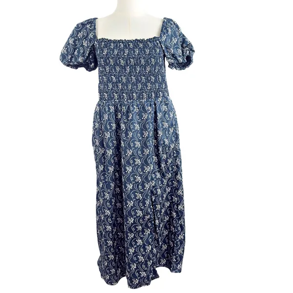 J.Crew Navy Blue Short-Sleeve Smocked Dress Starry Swirl - Image 2