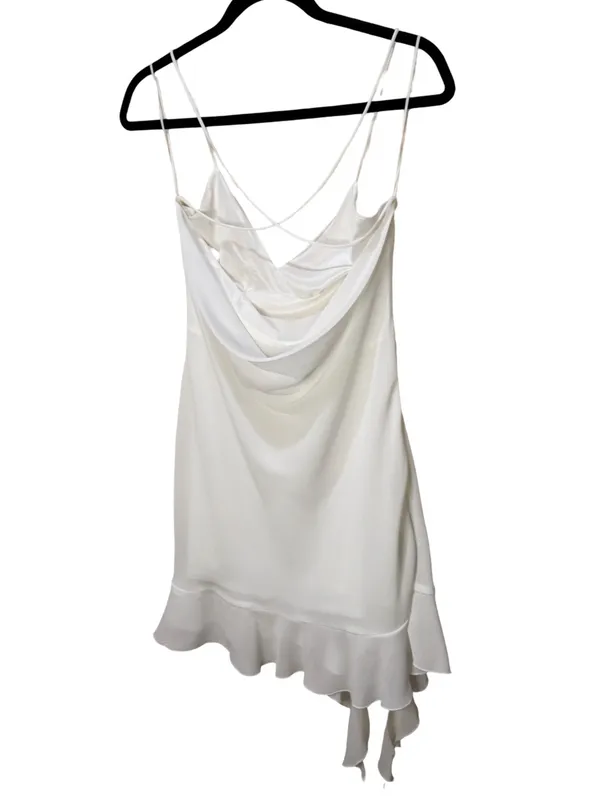 Zara White Satin Drapey Back Ruffle Hem Mini Slip Dress NWT Size S - Image 9