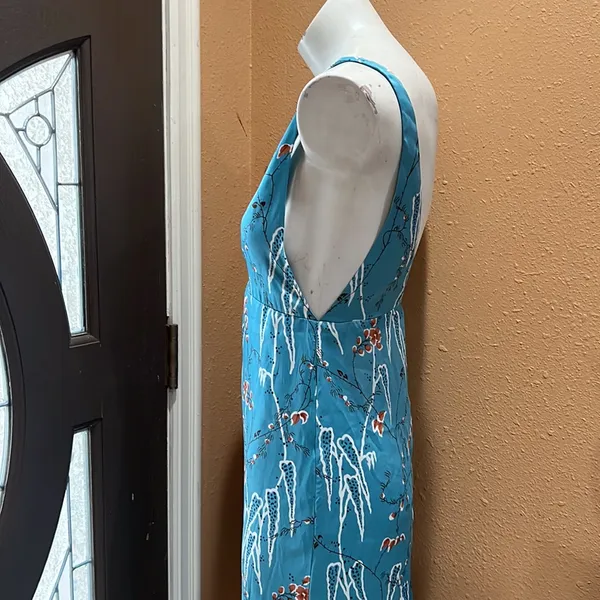 Zara light blue floral deep v neck dress - Image 6