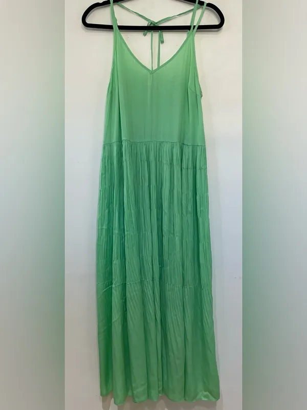 CURRENT AIR Mint Green Pleated Maxi Dress | | Boho Flowy Bright Summer Dress - Image 3
