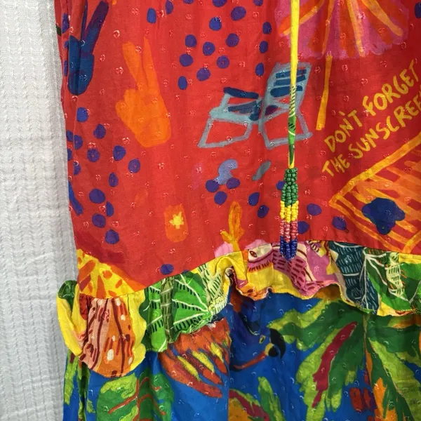 Farm Rio Dress Size Large Tiered Maxi Beaded Mixed Print Floral Anthropologie - Image 6