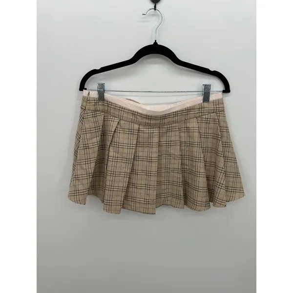 Celebrity Pink Tan Plaid Pleated Y2K Mini Skirt Sz M Preppy Academia Schoolgirl Dark Academia - Image 3