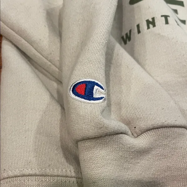 Champion Beige Hoodie with Bold Green Text - Image 3