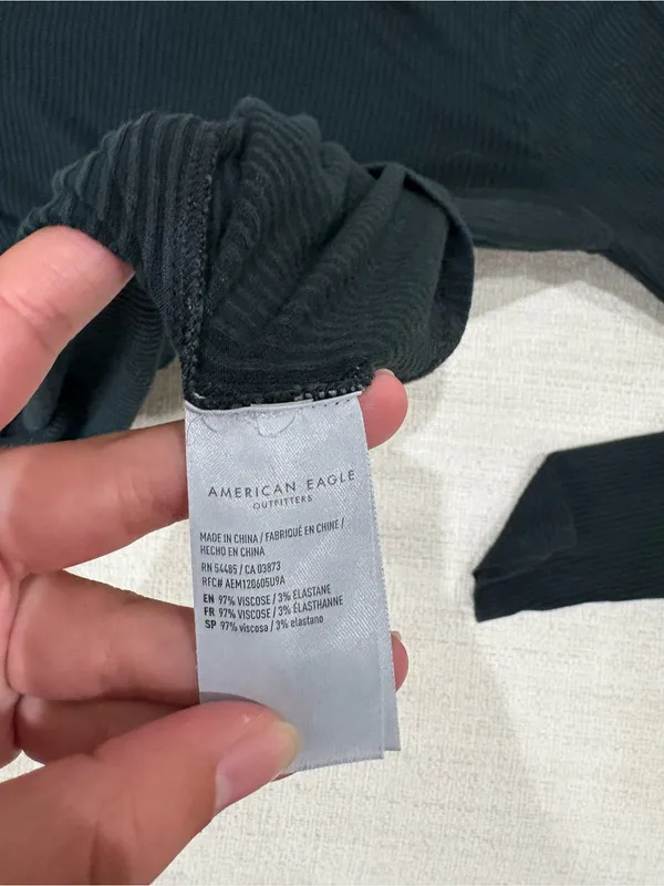 American Eagle Outfitters Black Ribbed Mock Neck Long-Sleeve Top - Image 4