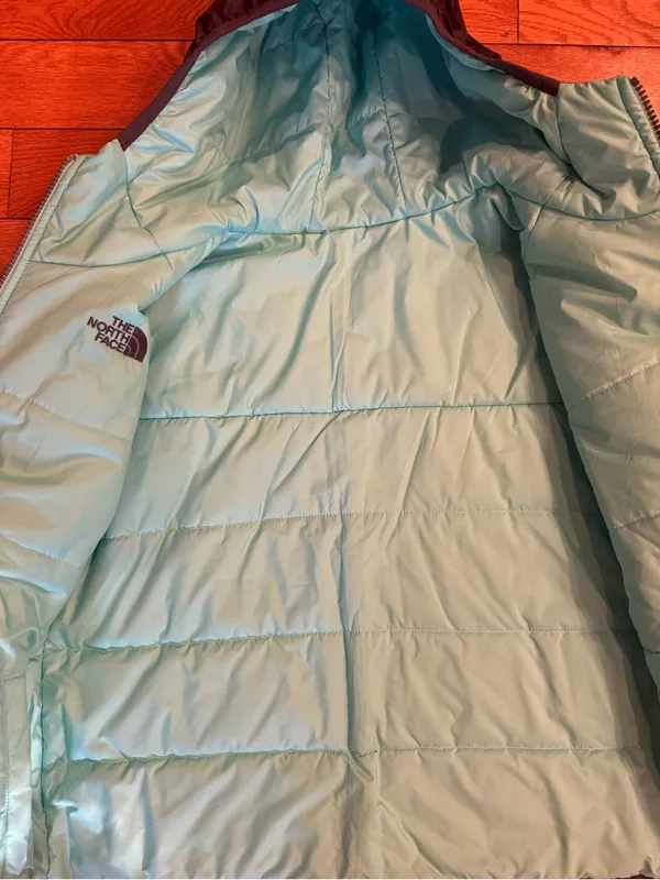 The North Face Reversible Hooded Puffer Jacket NWOT Gray Teal - P2P 20" - Image 6