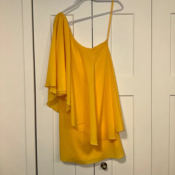 Alice + Olivia One Shoulder Dress Ruffle Party Cocktail Yellow Size S see photos - Image 2