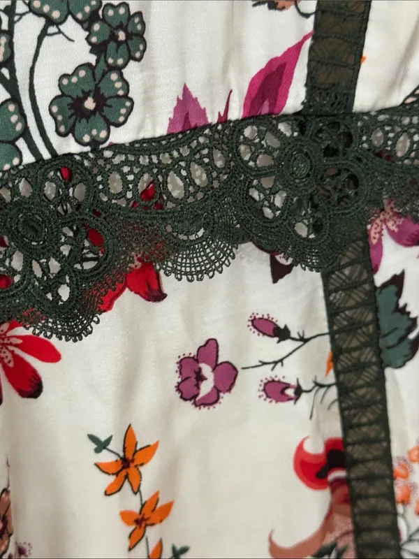 by Anthropologie Floral Lace-Trim Midi Dress in White with Red & Pink Blooms S-8 - Image 8