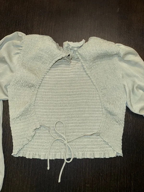 Petal & Pup White Smocked Ruffle-Neck Crop Top with Bishop Sleeves - Image 7