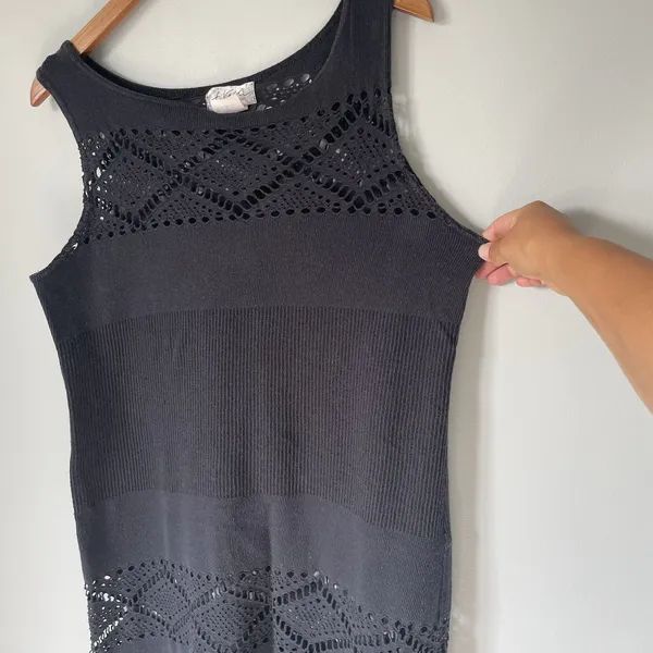 J. Valdi Vintage Boho Crochet Knit Maxi Dress Black Made in USA Size Large - Image 5