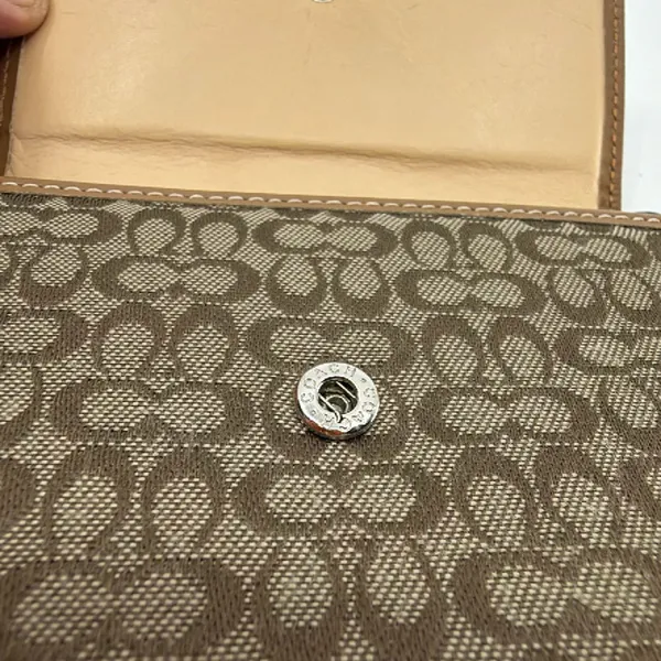 Coach Brown Signature C Canvas Leather Trifold Wallet - Image 4