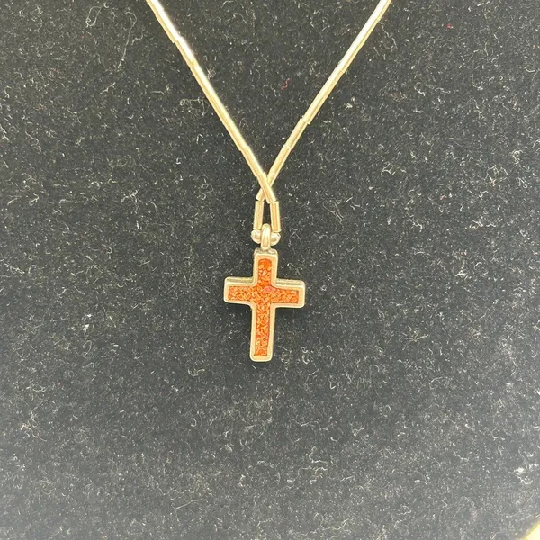 Vintage Womens Orange Coral Cross Real Silver Chain Plated Stainless Steel - Image 4