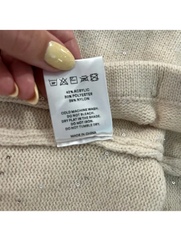 Peppermayo Sequin Sparkle Knit Lounge Shorts Cream S/M Cozy Soft Festival - Image 7