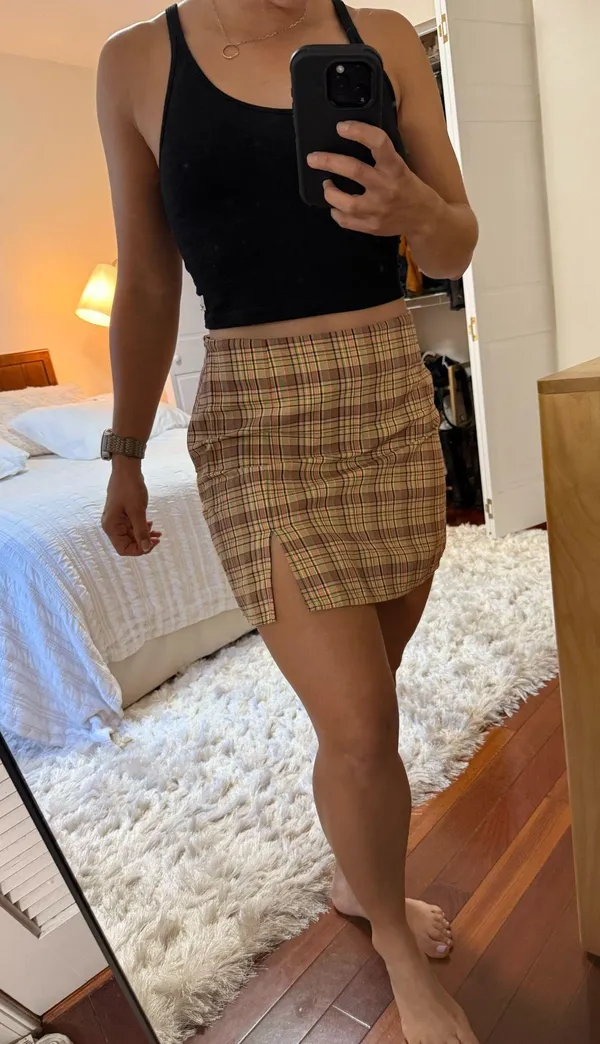 Collusion Plaid Mini Skirt Brown Size 6 - Image 2