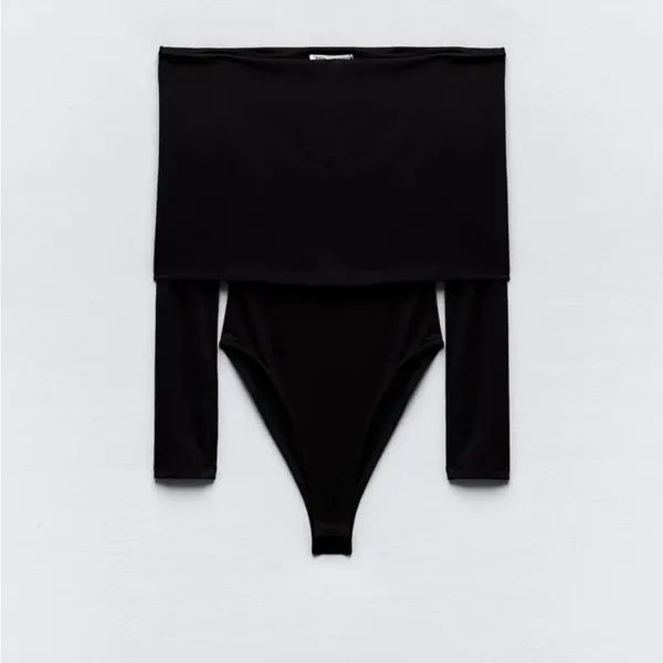 Zara NWT off shoulder long sleeve stretchy bodysuit fitted top - Image 5
