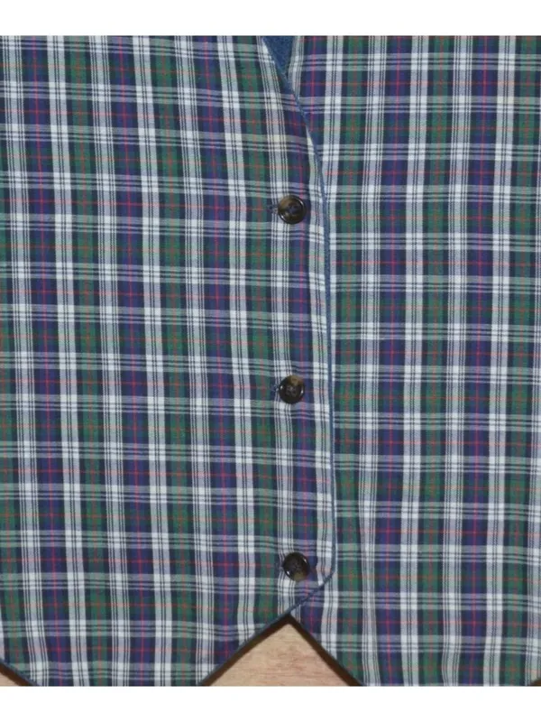 VTG Handmade Unisex S/M Blue Denim Jean Vest Plaid Reversible Country Cottage - Image 5