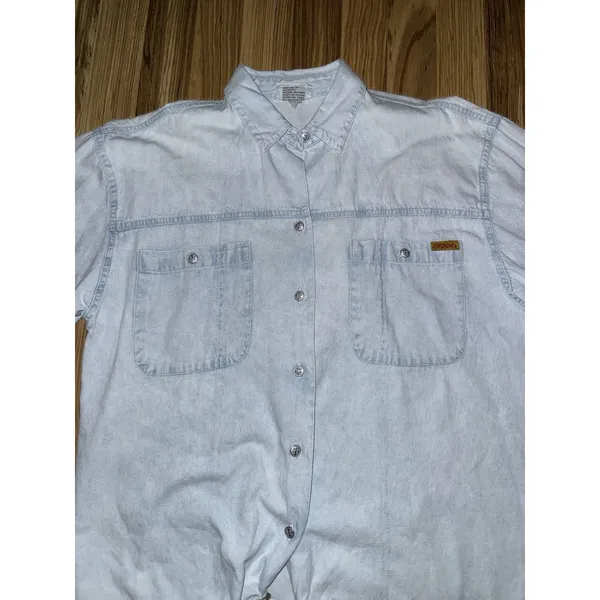 Vintage 90s Jordache Shirt Women's Medium Denim Metal‎ Buttons Tie - Image 3