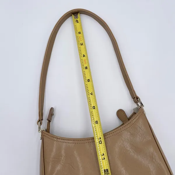 Vintage Y2K Liz Claiborne Faux Leather Shoulder Bag Purse Tan Patent Minimalist - Image 12