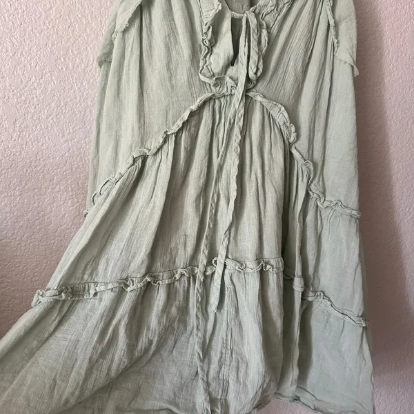 Anthropologie Celandine Boho Ruffle Tiered Mini Dress in Mint Green - Image 5
